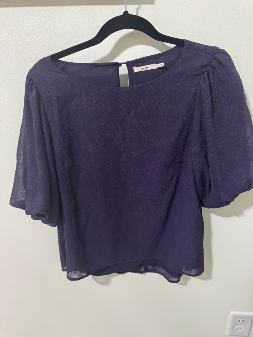 miami Purple Textured Short Puff Sleeve Blouse